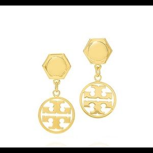 TORY BURCH Circle Logo Drop Earrings in Gold